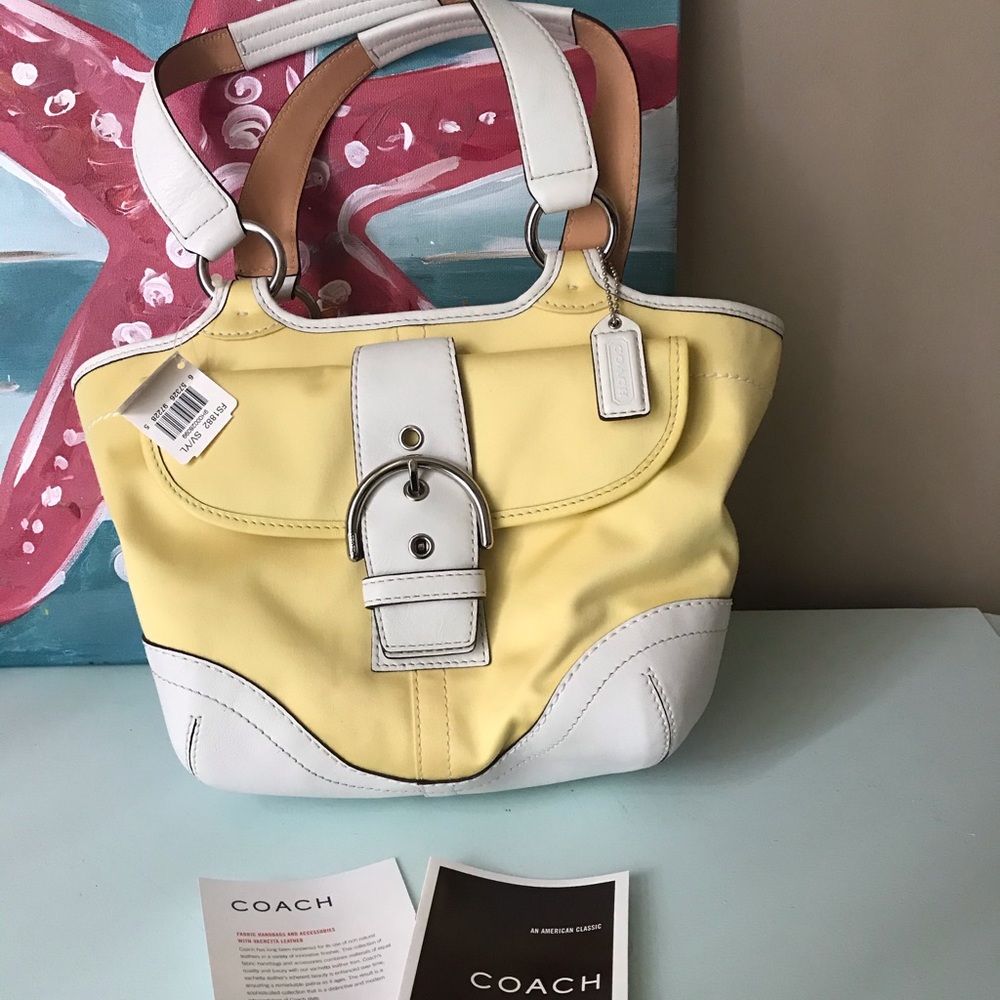 Coach Yellow and White Leather Tote Style #1862